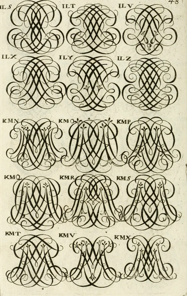 An illustration from Livre curieux et utile pour les sçavans et artistes : composé de trois alphabets de chiffres simples, doubles & triples, fleuronnez et au premier trait : accompagné d'un tres grand nombre de devises, emblêmes, médailles et autres figures hieroglyfiques : ensemble de plusieurs supports et cimiers pour les ornemens des armes : avec une table tres ample par le moyen de laquelle on trouvera facilement tous les noms imaginables, 1685, leaf 207