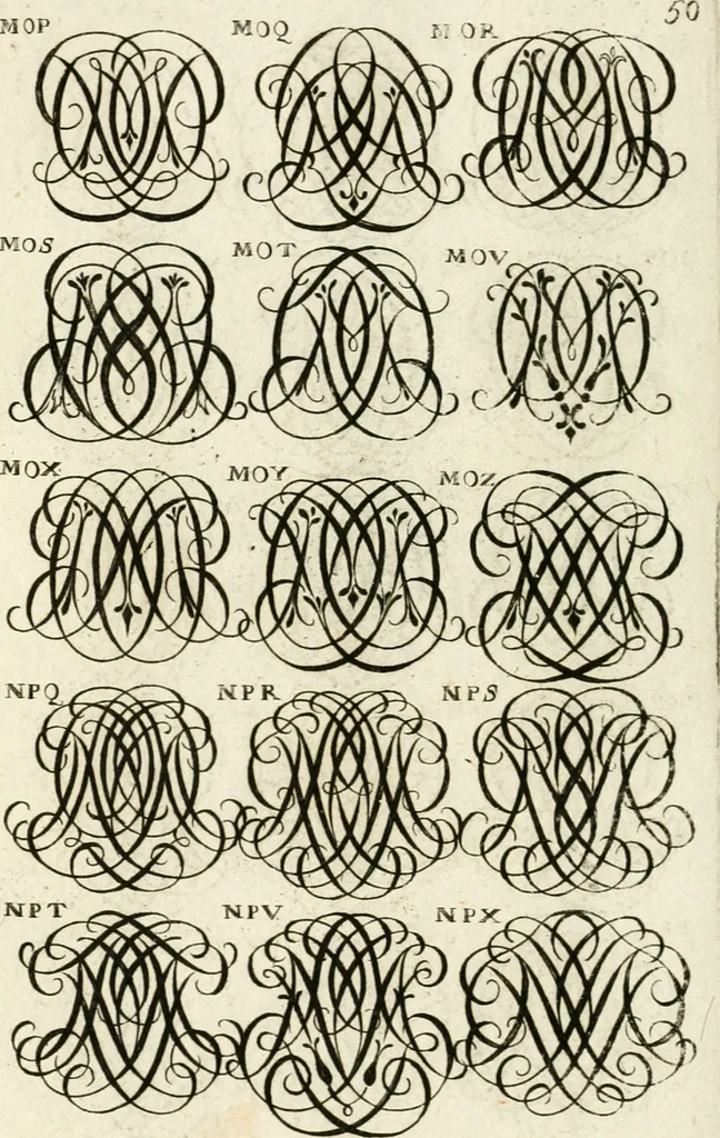 An illustration from Livre curieux et utile pour les sçavans et artistes : composé de trois alphabets de chiffres simples, doubles & triples, fleuronnez et au premier trait : accompagné d'un tres grand nombre de devises, emblêmes, médailles et autres figures hieroglyfiques : ensemble de plusieurs supports et cimiers pour les ornemens des armes : avec une table tres ample par le moyen de laquelle on trouvera facilement tous les noms imaginables, 1685, leaf 209