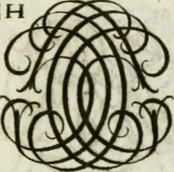 An illustration from Livre curieux et utile pour les sçavans et artistes : composé de trois alphabets de chiffres simples, doubles & triples, fleuronnez et au premier trait : accompagné d'un tres grand nombre de devises, emblêmes, médailles et autres figures hieroglyfiques : ensemble de plusieurs supports et cimiers pour les ornemens des armes : avec une table tres ample par le moyen de laquelle on trouvera facilement tous les noms imaginables, 1685, leaf 228