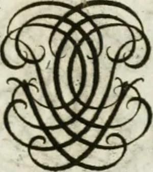 An illustration from Livre curieux et utile pour les sçavans et artistes : composé de trois alphabets de chiffres simples, doubles & triples, fleuronnez et au premier trait : accompagné d'un tres grand nombre de devises, emblêmes, médailles et autres figures hieroglyfiques : ensemble de plusieurs supports et cimiers pour les ornemens des armes : avec une table tres ample par le moyen de laquelle on trouvera facilement tous les noms imaginables, 1685, leaf 228