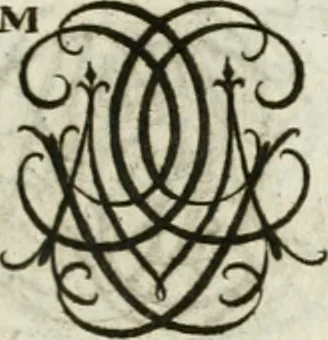 An illustration from Livre curieux et utile pour les sçavans et artistes : composé de trois alphabets de chiffres simples, doubles & triples, fleuronnez et au premier trait : accompagné d'un tres grand nombre de devises, emblêmes, médailles et autres figures hieroglyfiques : ensemble de plusieurs supports et cimiers pour les ornemens des armes : avec une table tres ample par le moyen de laquelle on trouvera facilement tous les noms imaginables, 1685, leaf 228