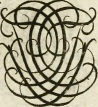 An illustration from Livre curieux et utile pour les sçavans et artistes : composé de trois alphabets de chiffres simples, doubles & triples, fleuronnez et au premier trait : accompagné d'un tres grand nombre de devises, emblêmes, médailles et autres figures hieroglyfiques : ensemble de plusieurs supports et cimiers pour les ornemens des armes : avec une table tres ample par le moyen de laquelle on trouvera facilement tous les noms imaginables, 1685, leaf 228