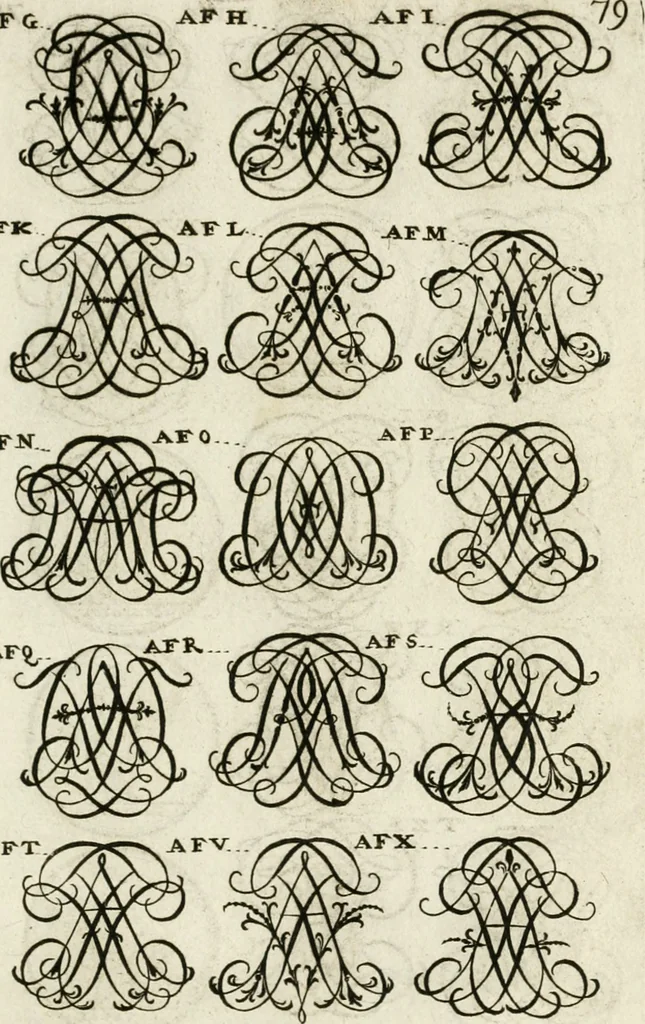 An illustration from Livre curieux et utile pour les sçavans et artistes : composé de trois alphabets de chiffres simples, doubles & triples, fleuronnez et au premier trait : accompagné d'un tres grand nombre de devises, emblêmes, médailles et autres figures hieroglyfiques : ensemble de plusieurs supports et cimiers pour les ornemens des armes : avec une table tres ample par le moyen de laquelle on trouvera facilement tous les noms imaginables, 1685, leaf 238