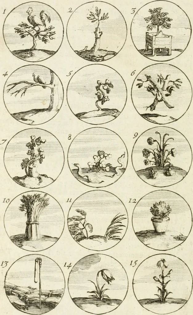 An illustration from Livre curieux et utile pour les sçavans et artistes : composé de trois alphabets de chiffres simples, doubles & triples, fleuronnez et au premier trait : accompagné d'un tres grand nombre de devises, emblêmes, médailles et autres figures hieroglyfiques : ensemble de plusieurs supports et cimiers pour les ornemens des armes : avec une table tres ample par le moyen de laquelle on trouvera facilement tous les noms imaginables, 1685, leaf 29