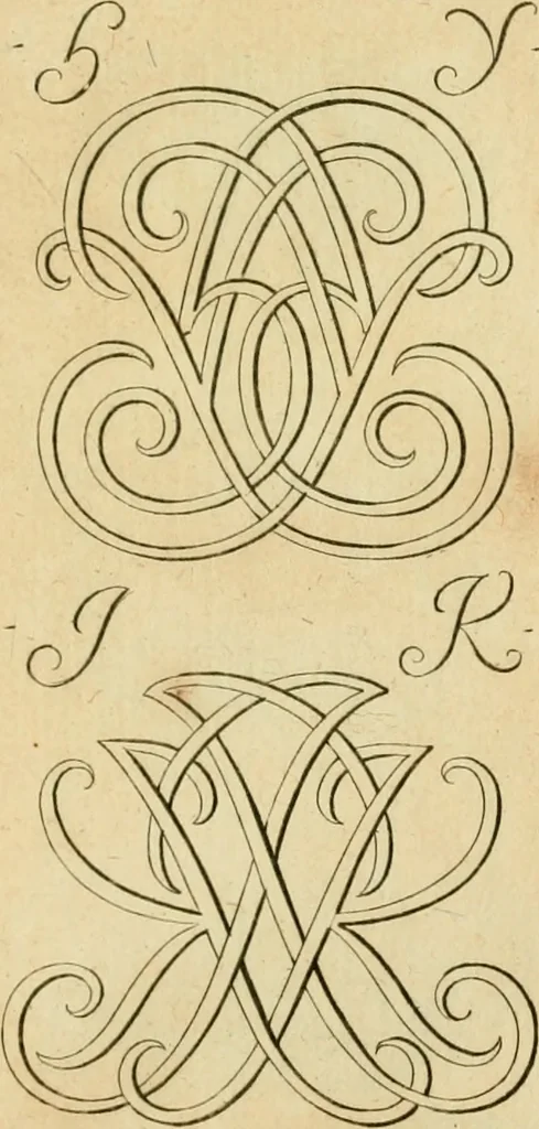 An illustration from Livre de chiffres a double traits, ou l'on trouve les noms & surnoms. : Vtile aux peintres, sculpteurs, graveurs et autres. Dedia Monseigneur le Dauphin, 1685, leaf 100