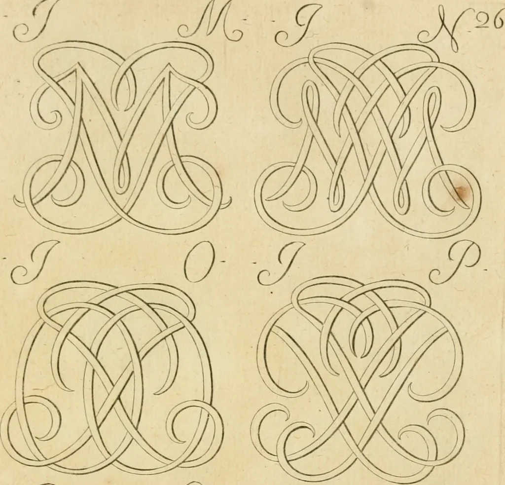 An illustration from Livre de chiffres a double traits, ou l'on trouve les noms & surnoms. : Vtile aux peintres, sculpteurs, graveurs et autres. Dedia Monseigneur le Dauphin, 1685, leaf 102