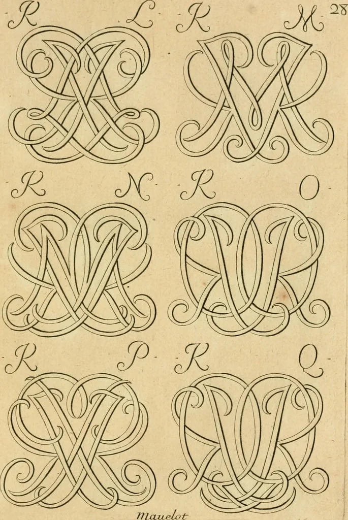 An illustration from Livre de chiffres a double traits, ou l'on trouve les noms & surnoms. : Vtile aux peintres, sculpteurs, graveurs et autres. Dedia Monseigneur le Dauphin, 1685, leaf 106