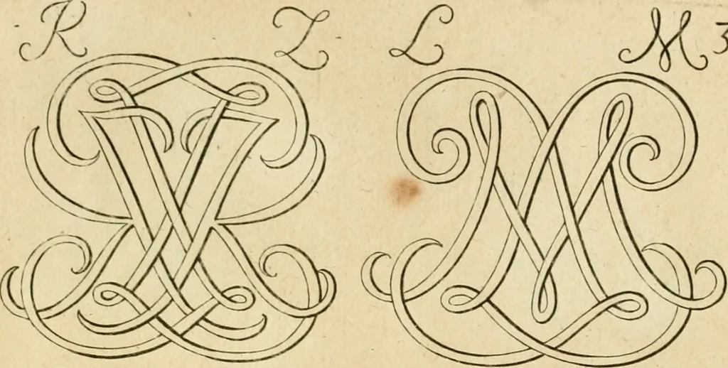 An illustration from Livre de chiffres a double traits, ou l'on trouve les noms & surnoms. : Vtile aux peintres, sculpteurs, graveurs et autres. Dedia Monseigneur le Dauphin, 1685, leaf 110