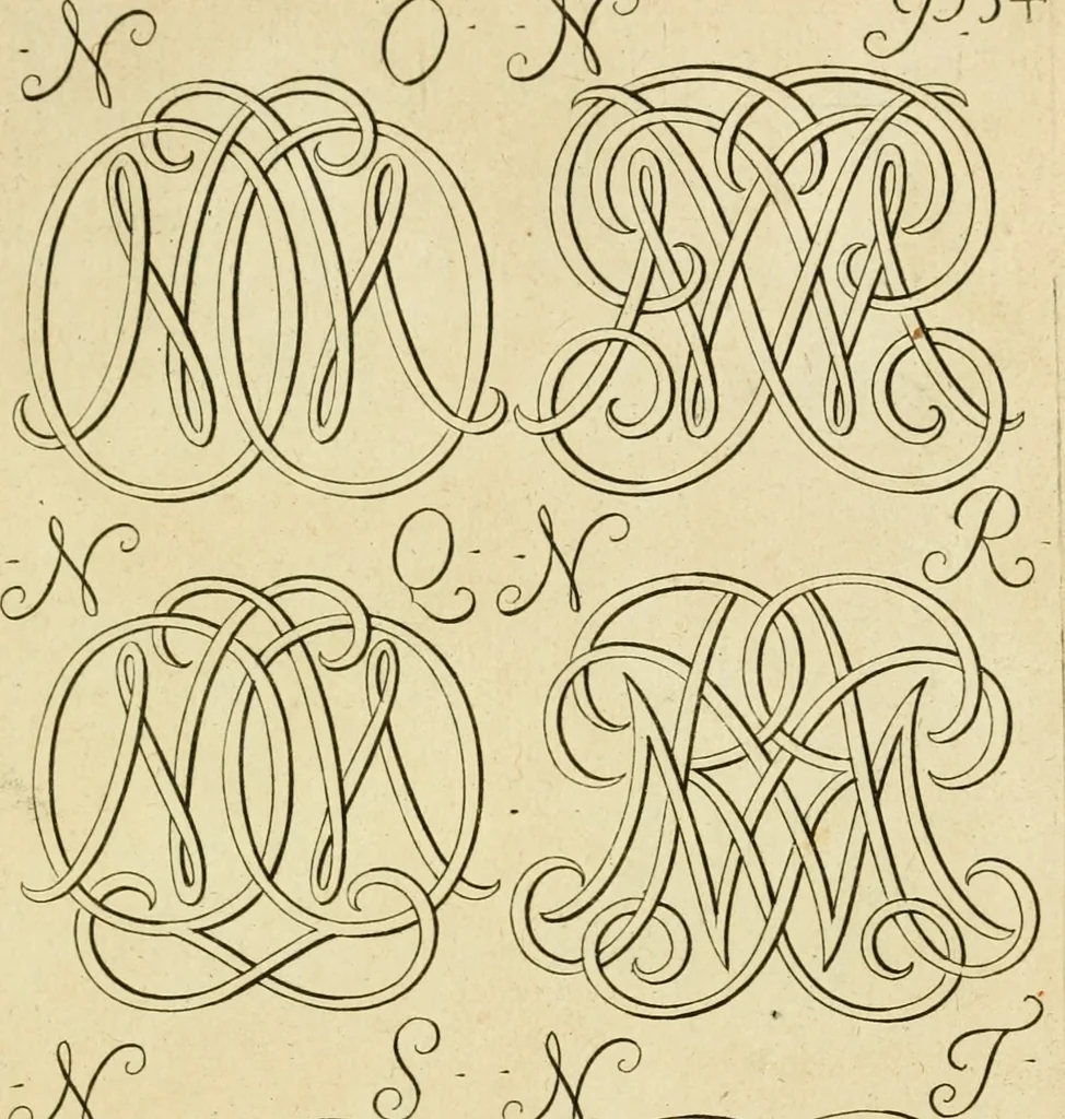An illustration from Livre de chiffres a double traits, ou l'on trouve les noms & surnoms. : Vtile aux peintres, sculpteurs, graveurs et autres. Dedia Monseigneur le Dauphin, 1685, leaf 118