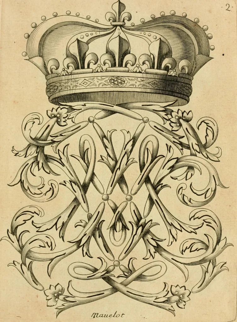 An illustration from Livre de chiffres a double traits, ou l'on trouve les noms & surnoms. : Vtile aux peintres, sculpteurs, graveurs et autres. Dedia Monseigneur le Dauphin, 1685, leaf 12
