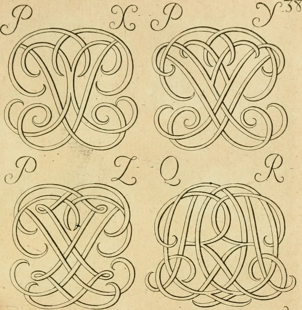 An illustration from Livre de chiffres a double traits, ou l'on trouve les noms & surnoms. : Vtile aux peintres, sculpteurs, graveurs et autres. Dedia Monseigneur le Dauphin, 1685, leaf 126