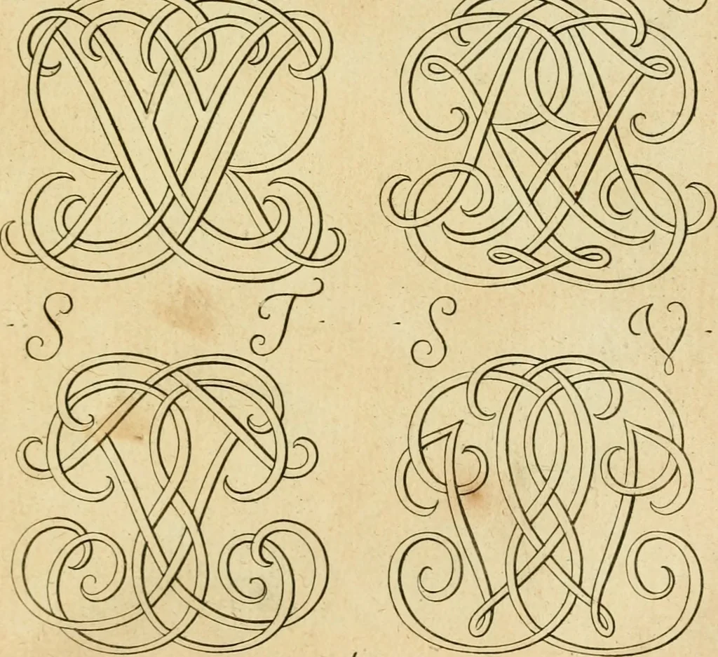 An illustration from Livre de chiffres a double traits, ou l'on trouve les noms & surnoms. : Vtile aux peintres, sculpteurs, graveurs et autres. Dedia Monseigneur le Dauphin, 1685, leaf 130