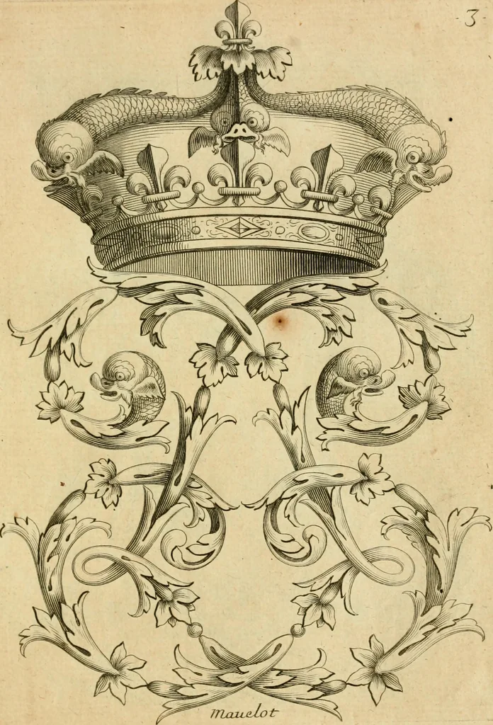 An illustration from Livre de chiffres a double traits, ou l'on trouve les noms & surnoms. : Vtile aux peintres, sculpteurs, graveurs et autres. Dedia Monseigneur le Dauphin, 1685, leaf 14