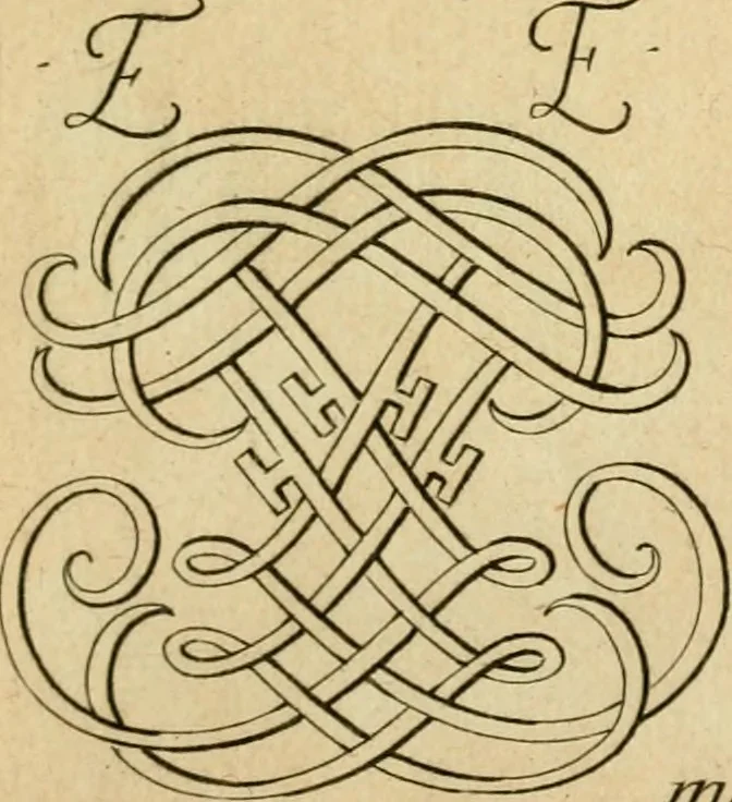 An illustration from Livre de chiffres a double traits, ou l'on trouve les noms & surnoms. : Vtile aux peintres, sculpteurs, graveurs et autres. Dedia Monseigneur le Dauphin, 1685, leaf 152