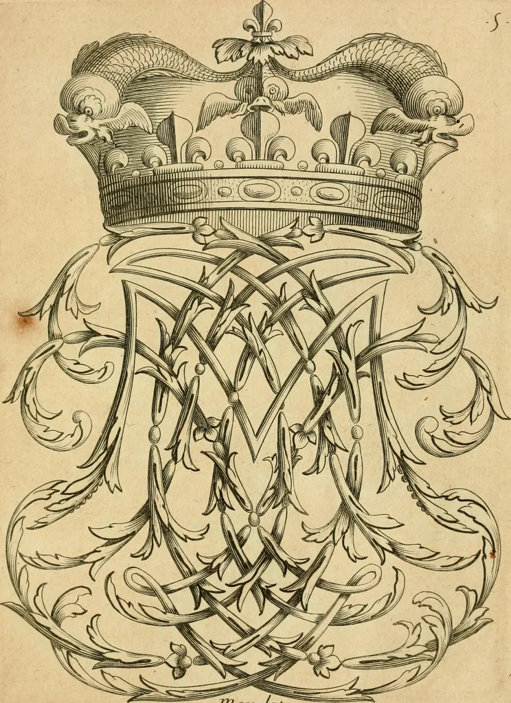 An illustration from Livre de chiffres a double traits, ou l'on trouve les noms & surnoms. : Vtile aux peintres, sculpteurs, graveurs et autres. Dedia Monseigneur le Dauphin, 1685, leaf 18