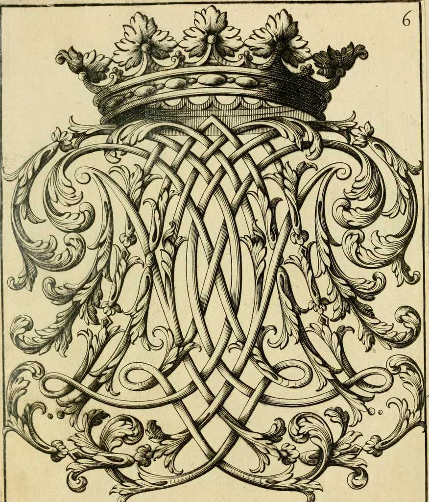An illustration from Livre de chiffres a double traits, ou l'on trouve les noms & surnoms. : Vtile aux peintres, sculpteurs, graveurs et autres. Dedia Monseigneur le Dauphin, 1685, leaf 186