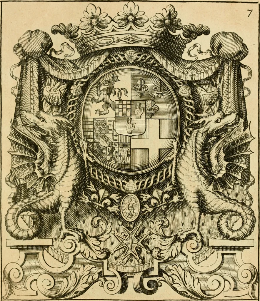 An illustration from Livre de chiffres a double traits, ou l'on trouve les noms & surnoms. : Vtile aux peintres, sculpteurs, graveurs et autres. Dedia Monseigneur le Dauphin, 1685, leaf 188