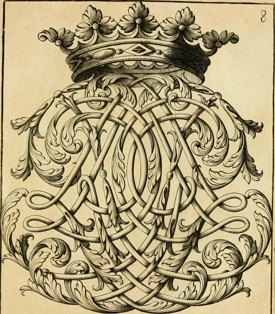 An illustration from Livre de chiffres a double traits, ou l'on trouve les noms & surnoms. : Vtile aux peintres, sculpteurs, graveurs et autres. Dedia Monseigneur le Dauphin, 1685, leaf 190