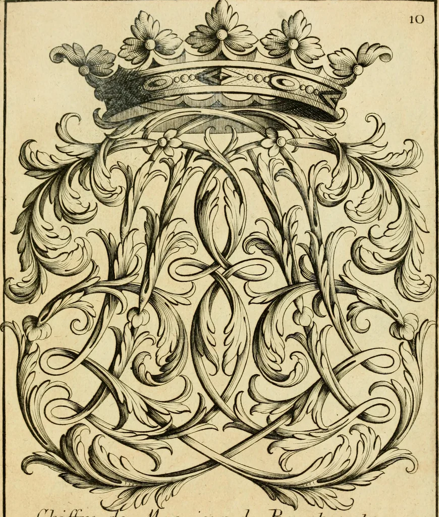An illustration from Livre de chiffres a double traits, ou l'on trouve les noms & surnoms. : Vtile aux peintres, sculpteurs, graveurs et autres. Dedia Monseigneur le Dauphin, 1685, leaf 194