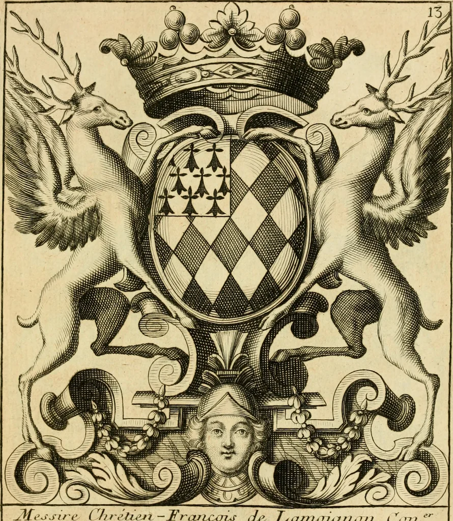 An illustration from Livre de chiffres a double traits, ou l'on trouve les noms & surnoms. : Vtile aux peintres, sculpteurs, graveurs et autres. Dedia Monseigneur le Dauphin, 1685, leaf 200
