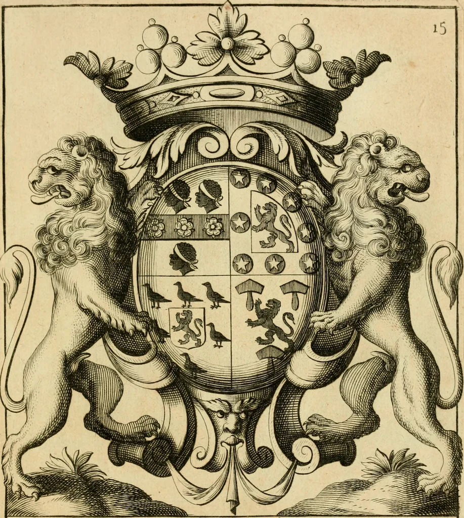 An illustration from Livre de chiffres a double traits, ou l'on trouve les noms & surnoms. : Vtile aux peintres, sculpteurs, graveurs et autres. Dedia Monseigneur le Dauphin, 1685, leaf 204