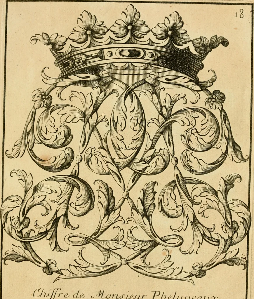 An illustration from Livre de chiffres a double traits, ou l'on trouve les noms & surnoms. : Vtile aux peintres, sculpteurs, graveurs et autres. Dedia Monseigneur le Dauphin, 1685, leaf 210