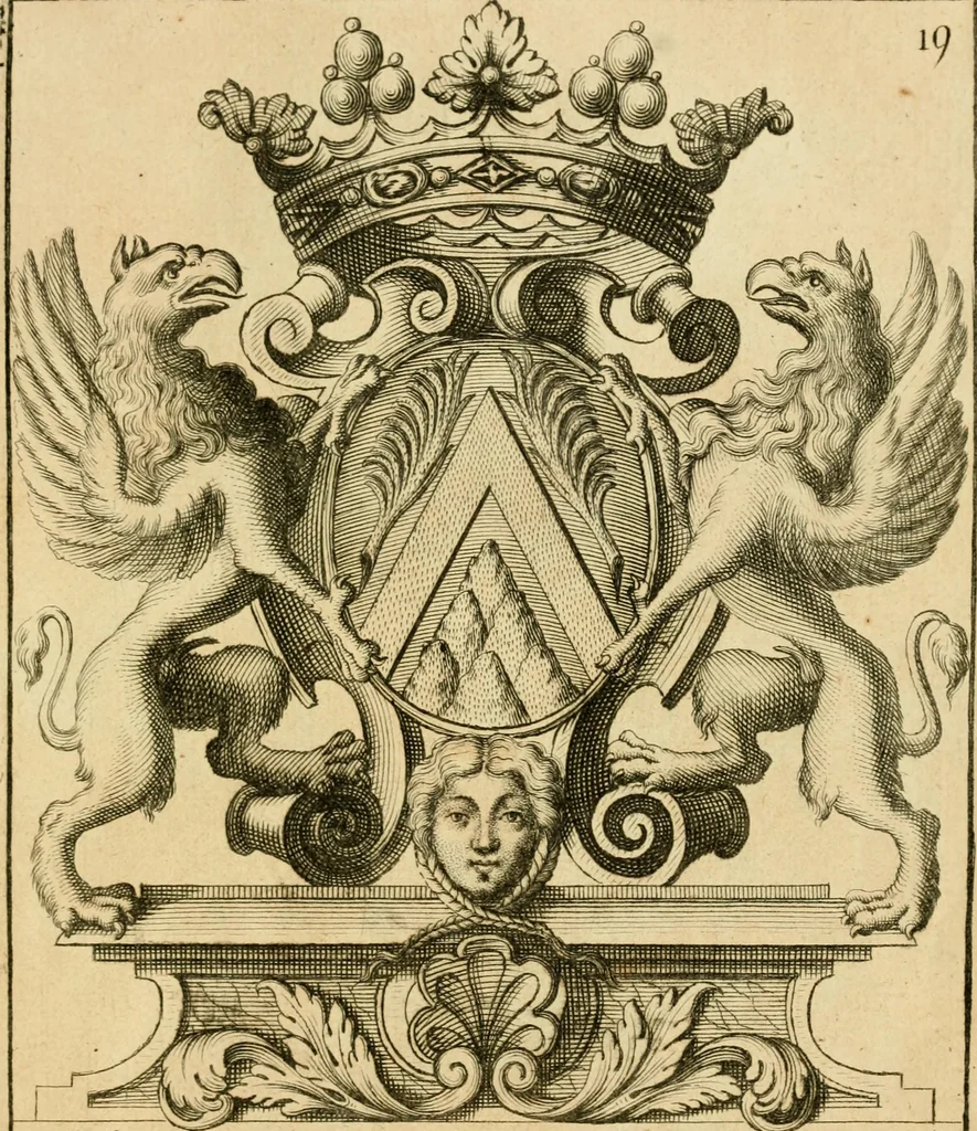 An illustration from Livre de chiffres a double traits, ou l'on trouve les noms & surnoms. : Vtile aux peintres, sculpteurs, graveurs et autres. Dedia Monseigneur le Dauphin, 1685, leaf 212