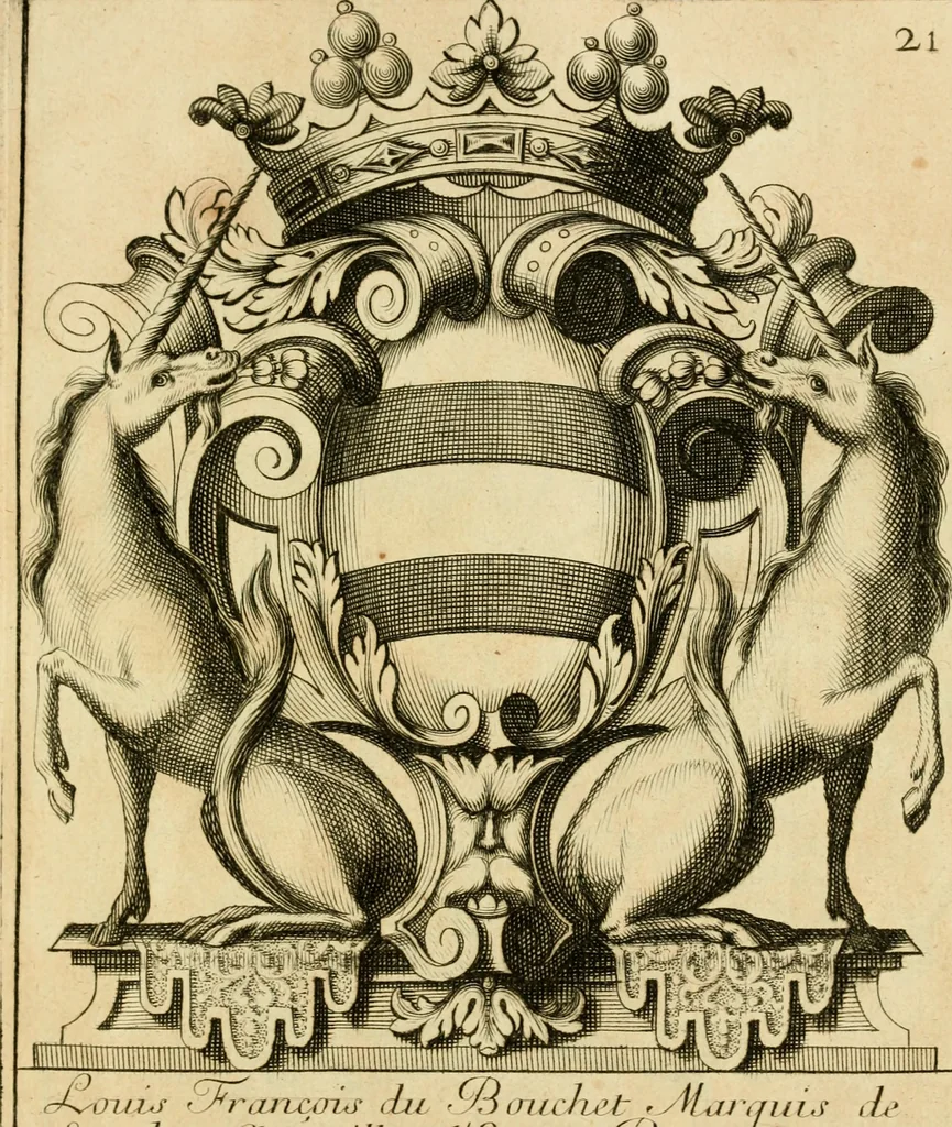 An illustration from Livre de chiffres a double traits, ou l'on trouve les noms & surnoms. : Vtile aux peintres, sculpteurs, graveurs et autres. Dedia Monseigneur le Dauphin, 1685, leaf 216