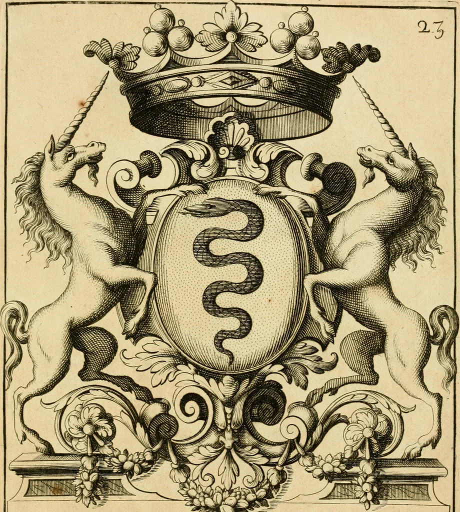 An illustration from Livre de chiffres a double traits, ou l'on trouve les noms & surnoms. : Vtile aux peintres, sculpteurs, graveurs et autres. Dedia Monseigneur le Dauphin, 1685, leaf 220