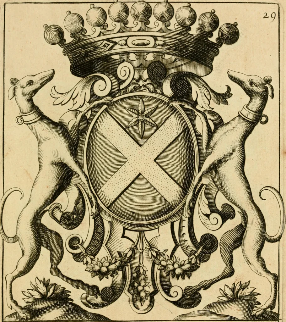 An illustration from Livre de chiffres a double traits, ou l'on trouve les noms & surnoms. : Vtile aux peintres, sculpteurs, graveurs et autres. Dedia Monseigneur le Dauphin, 1685, leaf 232