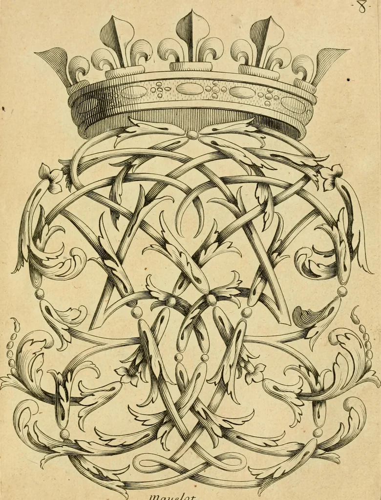 An illustration from Livre de chiffres a double traits, ou l'on trouve les noms & surnoms. : Vtile aux peintres, sculpteurs, graveurs et autres. Dedia Monseigneur le Dauphin, 1685, leaf 24