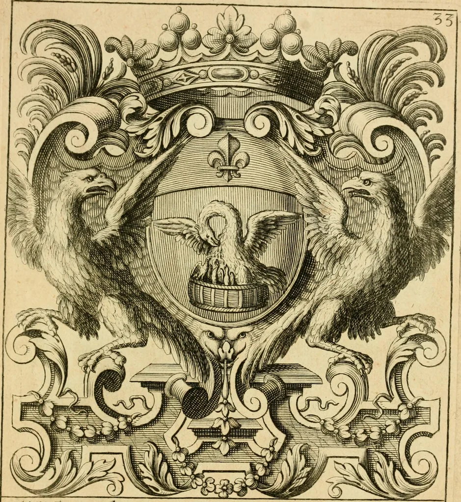 An illustration from Livre de chiffres a double traits, ou l'on trouve les noms & surnoms. : Vtile aux peintres, sculpteurs, graveurs et autres. Dedia Monseigneur le Dauphin, 1685, leaf 240