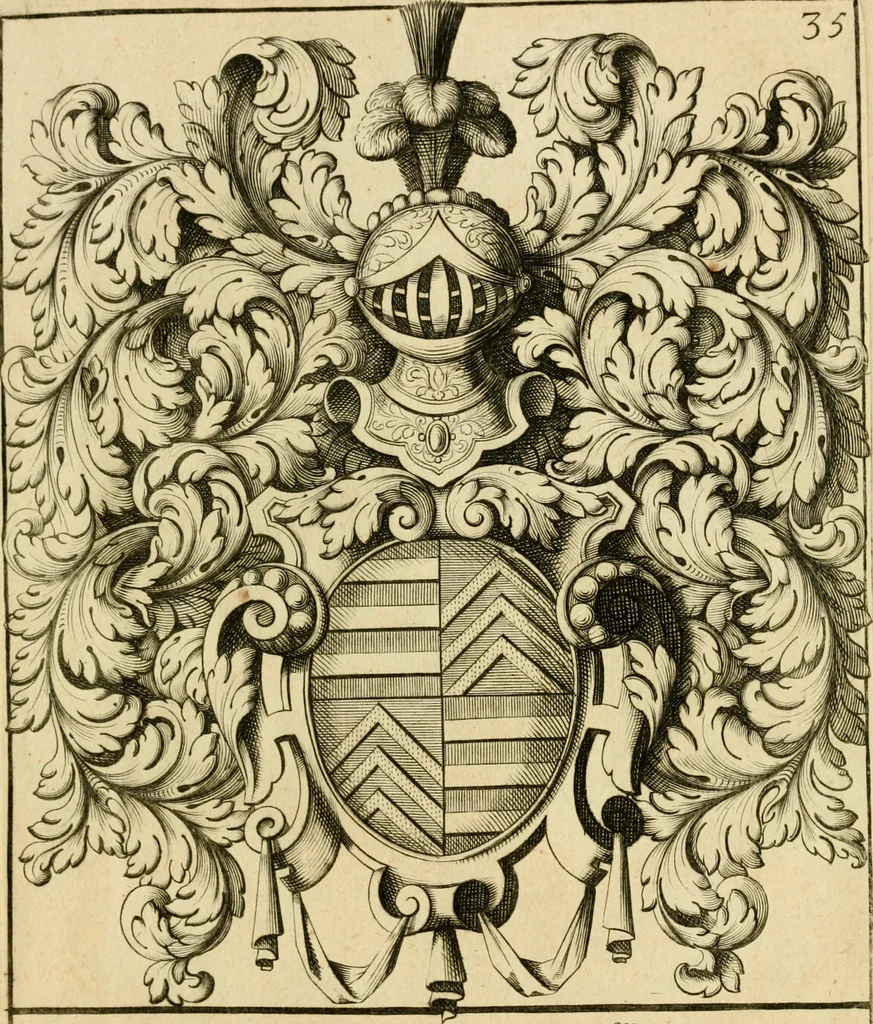 An illustration from Livre de chiffres a double traits, ou l'on trouve les noms & surnoms. : Vtile aux peintres, sculpteurs, graveurs et autres. Dedia Monseigneur le Dauphin, 1685, leaf 244
