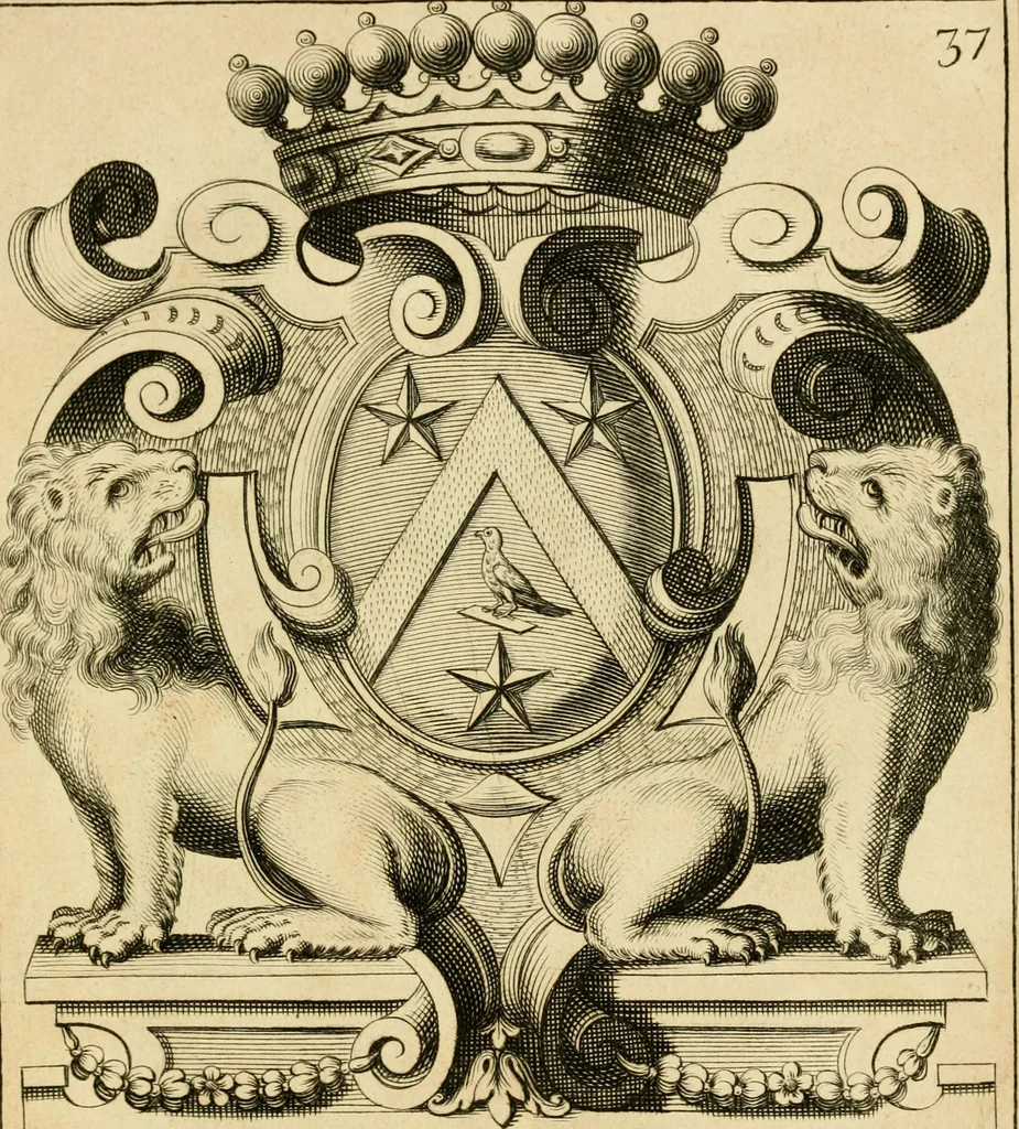 An illustration from Livre de chiffres a double traits, ou l'on trouve les noms & surnoms. : Vtile aux peintres, sculpteurs, graveurs et autres. Dedia Monseigneur le Dauphin, 1685, leaf 250