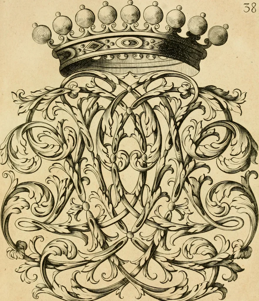 An illustration from Livre de chiffres a double traits, ou l'on trouve les noms & surnoms. : Vtile aux peintres, sculpteurs, graveurs et autres. Dedia Monseigneur le Dauphin, 1685, leaf 252