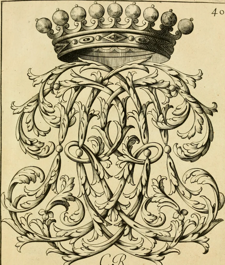 An illustration from Livre de chiffres a double traits, ou l'on trouve les noms & surnoms. : Vtile aux peintres, sculpteurs, graveurs et autres. Dedia Monseigneur le Dauphin, 1685, leaf 256