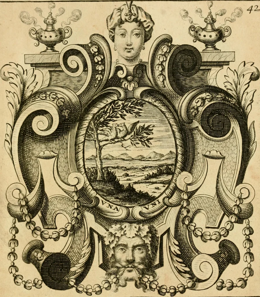An illustration from Livre de chiffres a double traits, ou l'on trouve les noms & surnoms. : Vtile aux peintres, sculpteurs, graveurs et autres. Dedia Monseigneur le Dauphin, 1685, leaf 260