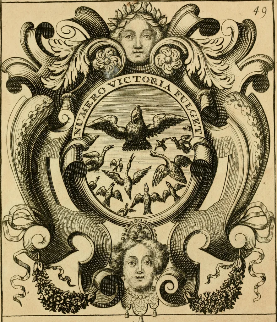 An illustration from Livre de chiffres a double traits, ou l'on trouve les noms & surnoms. : Vtile aux peintres, sculpteurs, graveurs et autres. Dedia Monseigneur le Dauphin, 1685, leaf 274