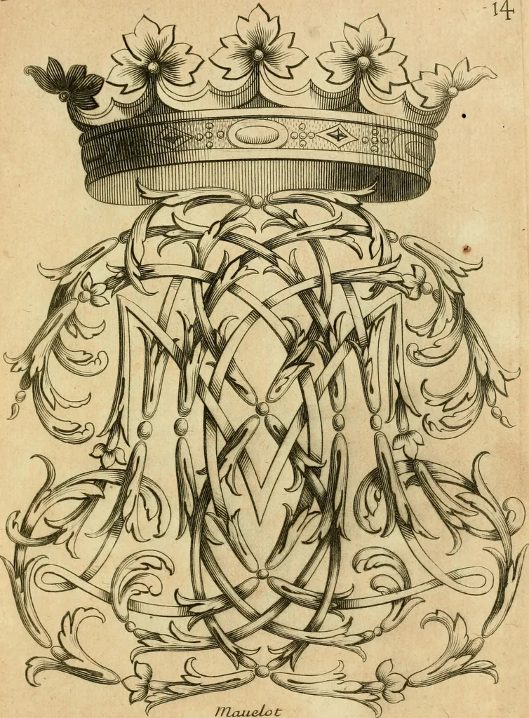 An illustration from Livre de chiffres a double traits, ou l'on trouve les noms & surnoms. : Vtile aux peintres, sculpteurs, graveurs et autres. Dedia Monseigneur le Dauphin, 1685, leaf 36