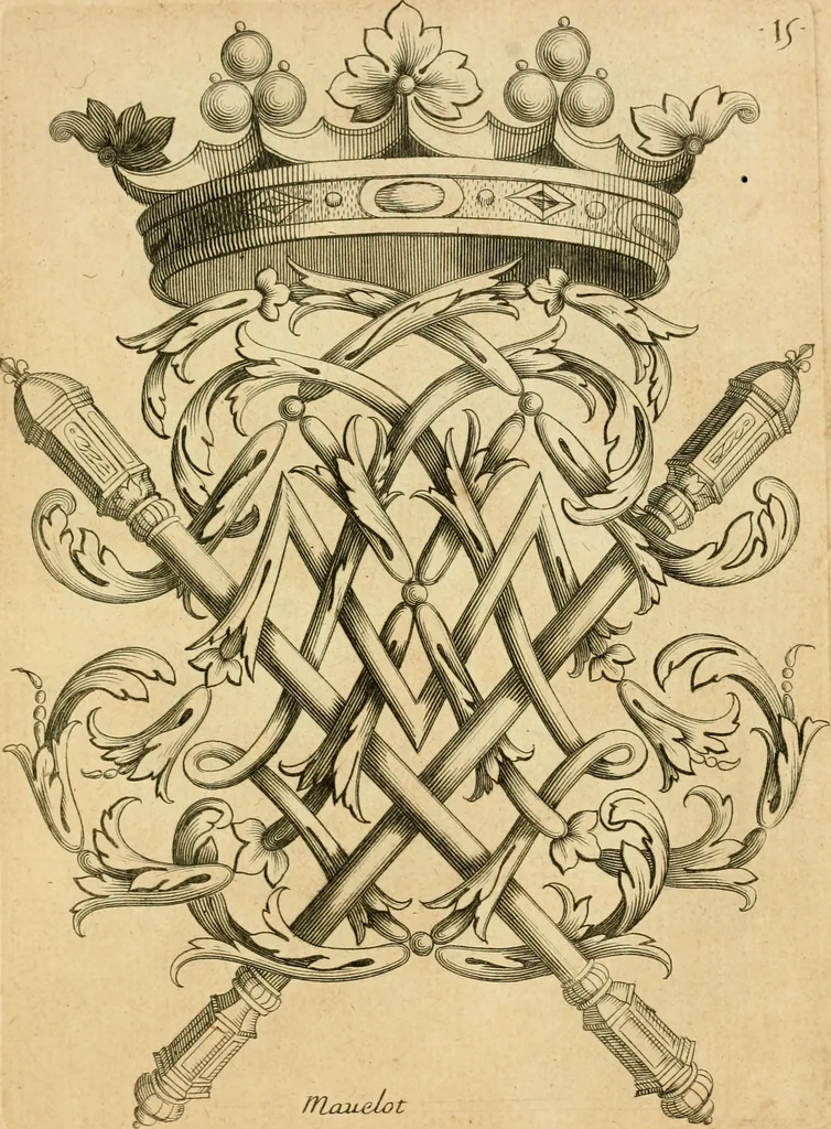 An illustration from Livre de chiffres a double traits, ou l'on trouve les noms & surnoms. : Vtile aux peintres, sculpteurs, graveurs et autres. Dedia Monseigneur le Dauphin, 1685, leaf 38