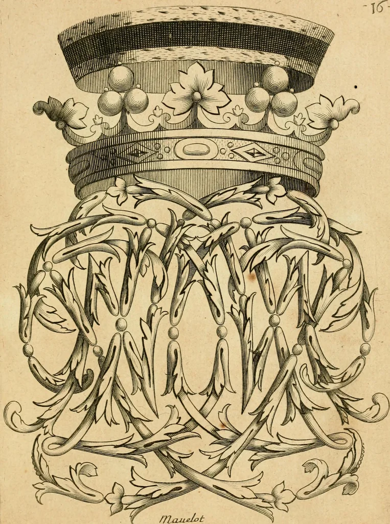 An illustration from Livre de chiffres a double traits, ou l'on trouve les noms & surnoms. : Vtile aux peintres, sculpteurs, graveurs et autres. Dedia Monseigneur le Dauphin, 1685, leaf 40