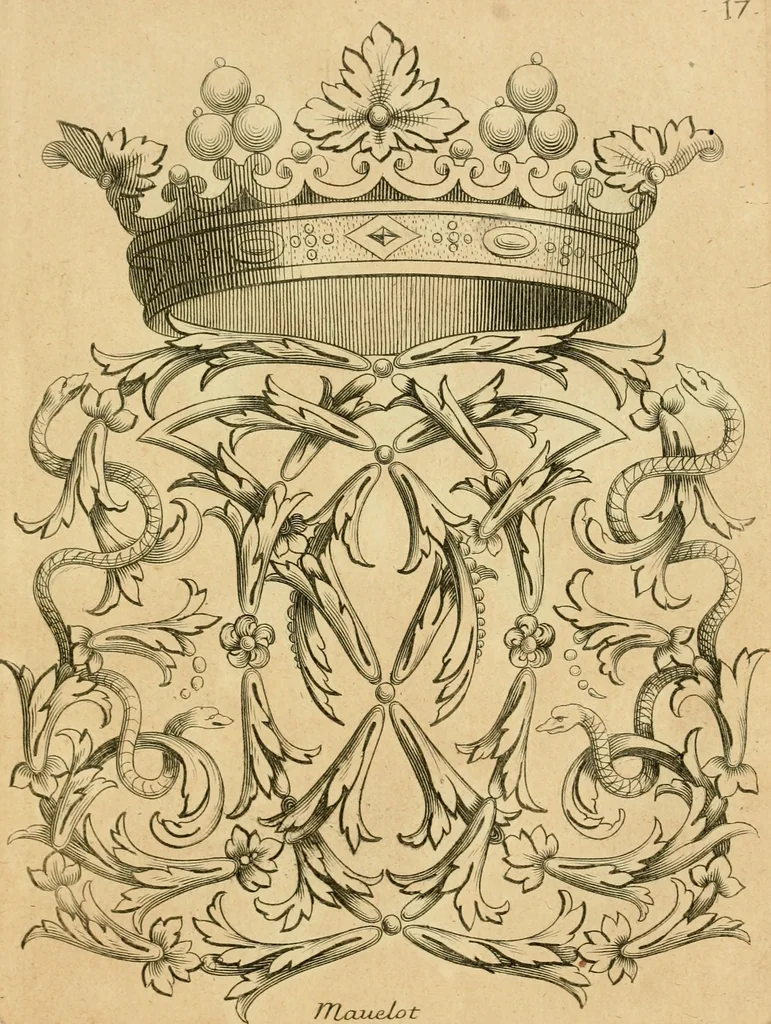 An illustration from Livre de chiffres a double traits, ou l'on trouve les noms & surnoms. : Vtile aux peintres, sculpteurs, graveurs et autres. Dedia Monseigneur le Dauphin, 1685, leaf 42