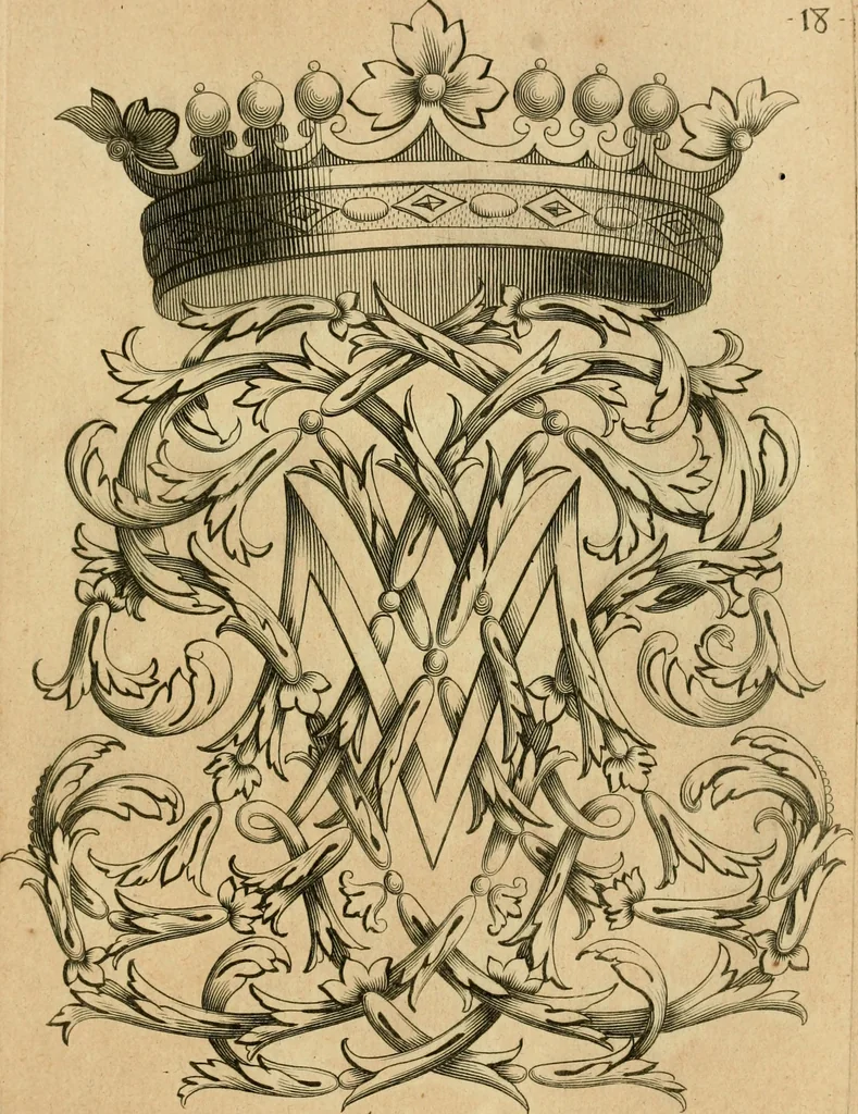 An illustration from Livre de chiffres a double traits, ou l'on trouve les noms & surnoms. : Vtile aux peintres, sculpteurs, graveurs et autres. Dedia Monseigneur le Dauphin, 1685, leaf 44