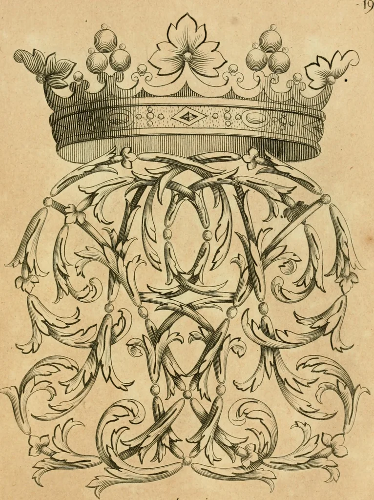 An illustration from Livre de chiffres a double traits, ou l'on trouve les noms & surnoms. : Vtile aux peintres, sculpteurs, graveurs et autres. Dedia Monseigneur le Dauphin, 1685, leaf 46