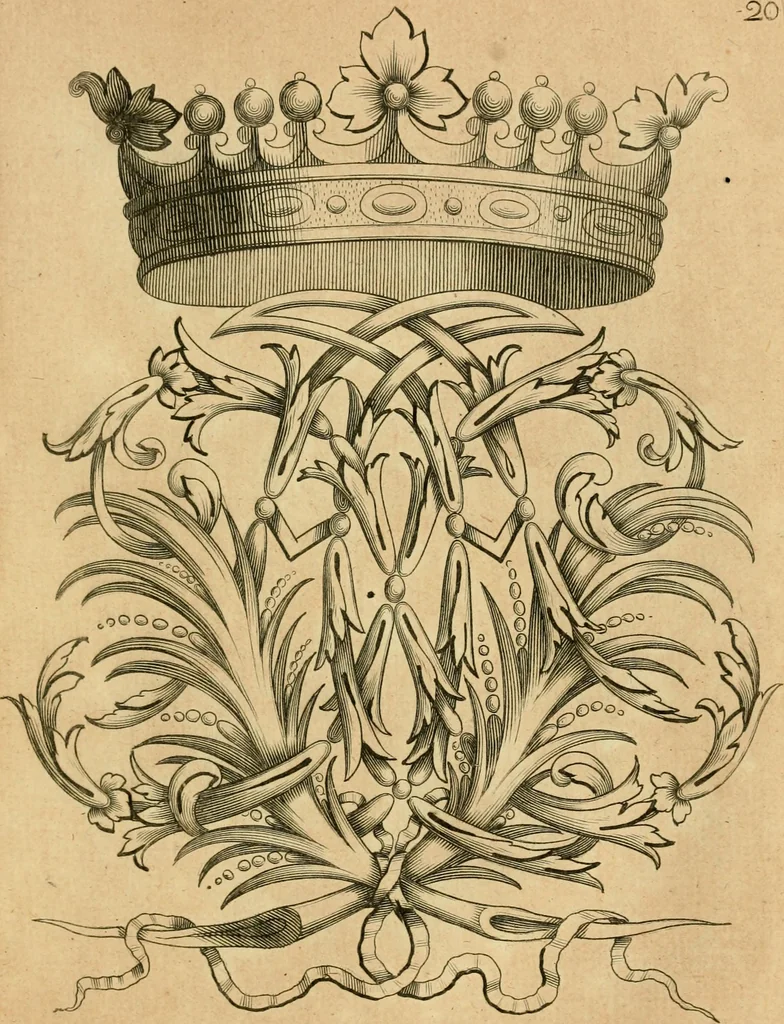 An illustration from Livre de chiffres a double traits, ou l'on trouve les noms & surnoms. : Vtile aux peintres, sculpteurs, graveurs et autres. Dedia Monseigneur le Dauphin, 1685, leaf 48