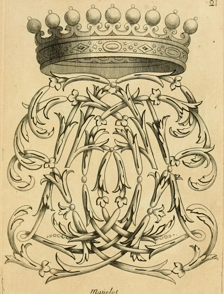 An illustration from Livre de chiffres a double traits, ou l'on trouve les noms & surnoms. : Vtile aux peintres, sculpteurs, graveurs et autres. Dedia Monseigneur le Dauphin, 1685, leaf 50