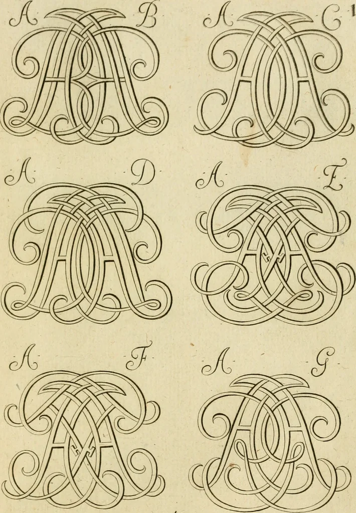 An illustration from Livre de chiffres a double traits, ou l'on trouve les noms & surnoms. : Vtile aux peintres, sculpteurs, graveurs et autres. Dedia Monseigneur le Dauphin, 1685, leaf 52
