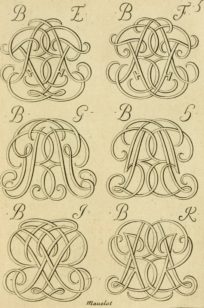 An illustration from Livre de chiffres a double traits, ou l'on trouve les noms & surnoms. : Vtile aux peintres, sculpteurs, graveurs et autres. Dedia Monseigneur le Dauphin, 1685, leaf 60