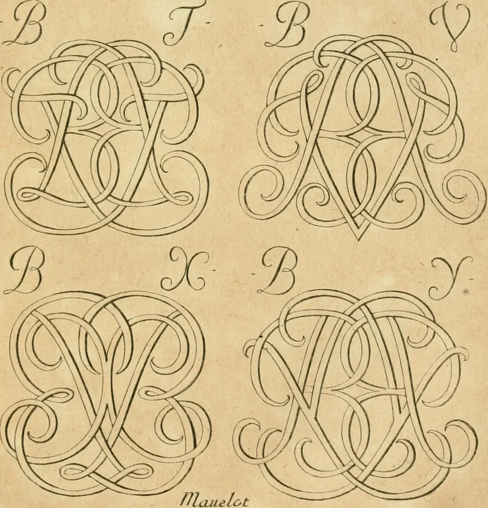 An illustration from Livre de chiffres a double traits, ou l'on trouve les noms & surnoms. : Vtile aux peintres, sculpteurs, graveurs et autres. Dedia Monseigneur le Dauphin, 1685, leaf 64