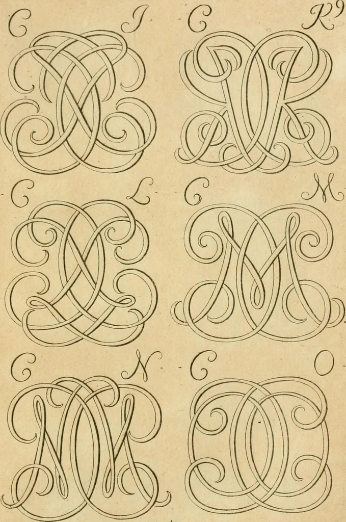 An illustration from Livre de chiffres a double traits, ou l'on trouve les noms & surnoms. : Vtile aux peintres, sculpteurs, graveurs et autres. Dedia Monseigneur le Dauphin, 1685, leaf 68